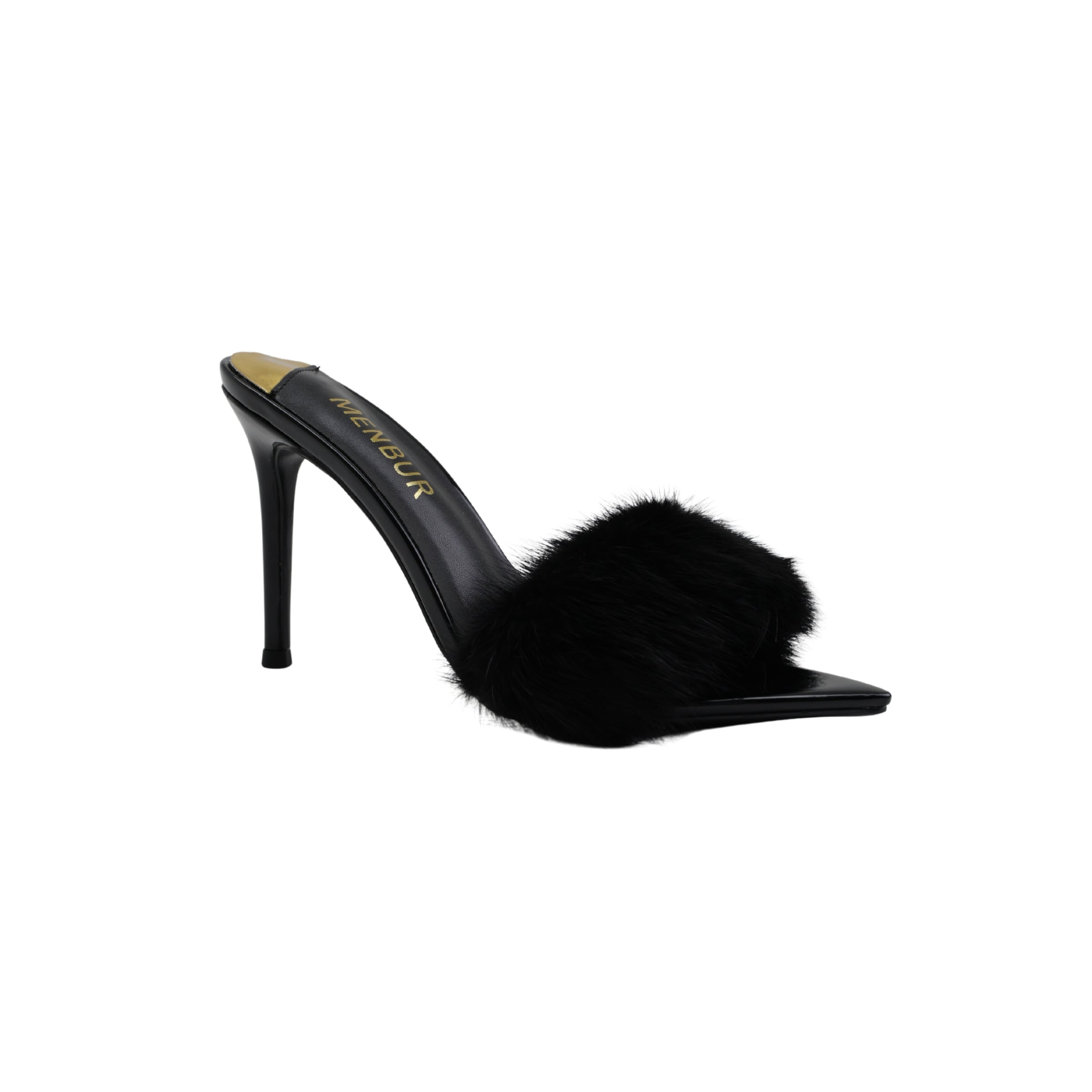 Menbur Heel Mh139  Open Toe Fur Black
