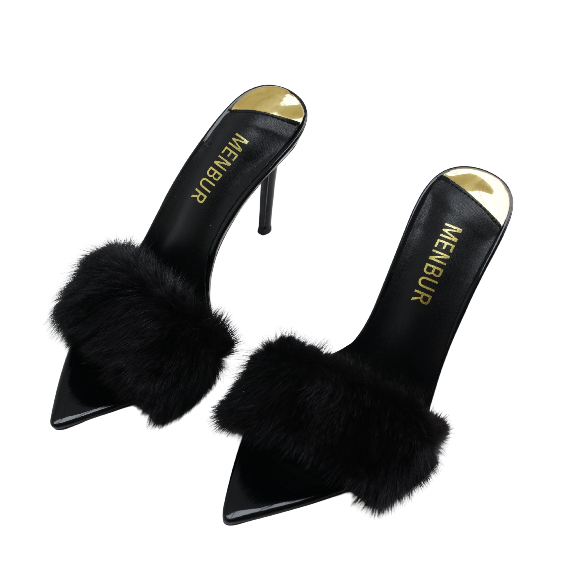 Menbur Heel Mh139  Open Toe Fur Black