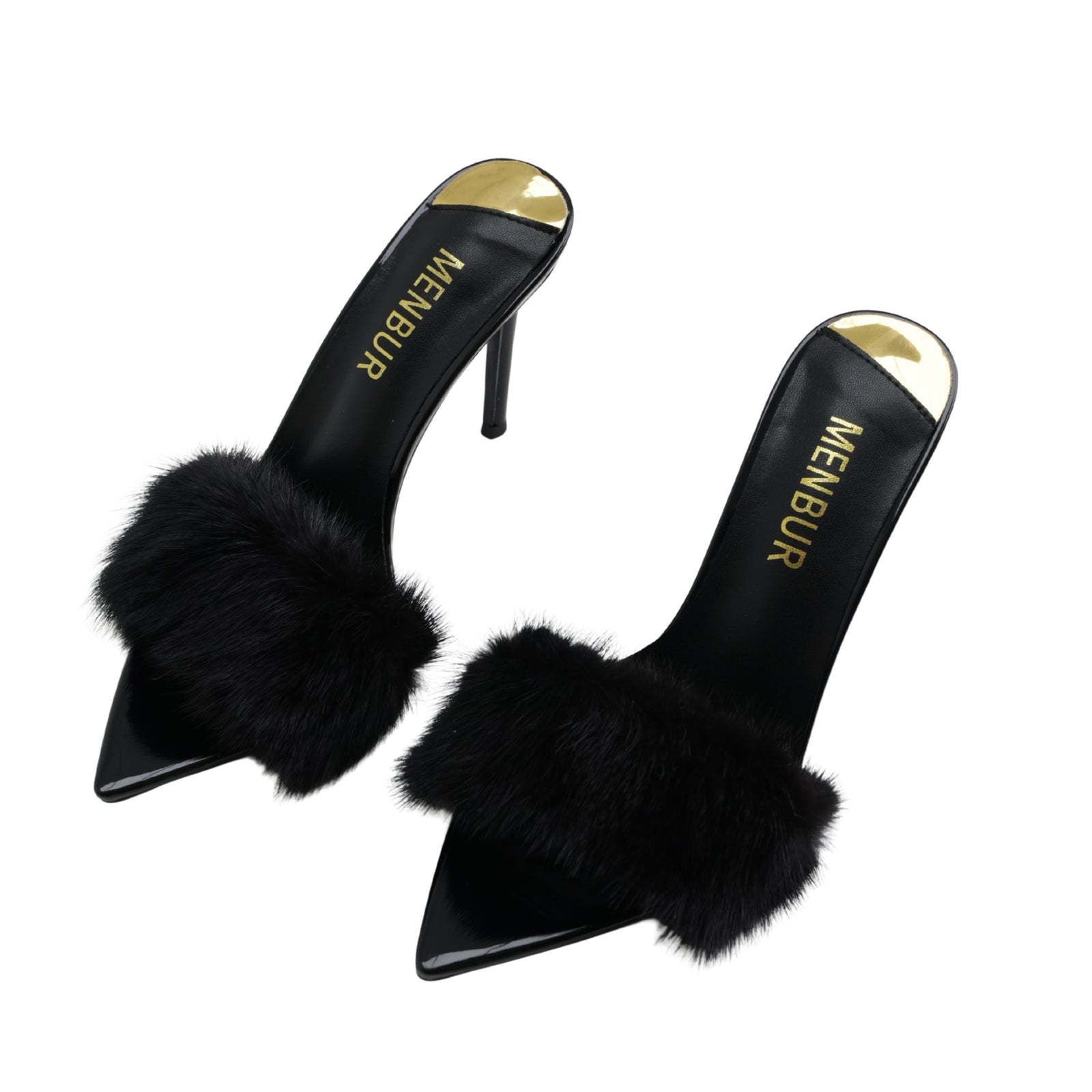 Menbur Heel Mh139  Open Toe Fur Black