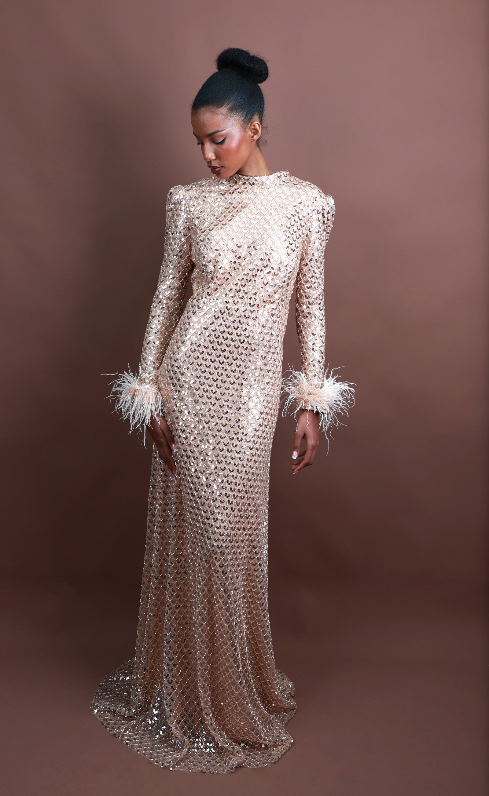 Menbur Dress Ls Shimmer Gold