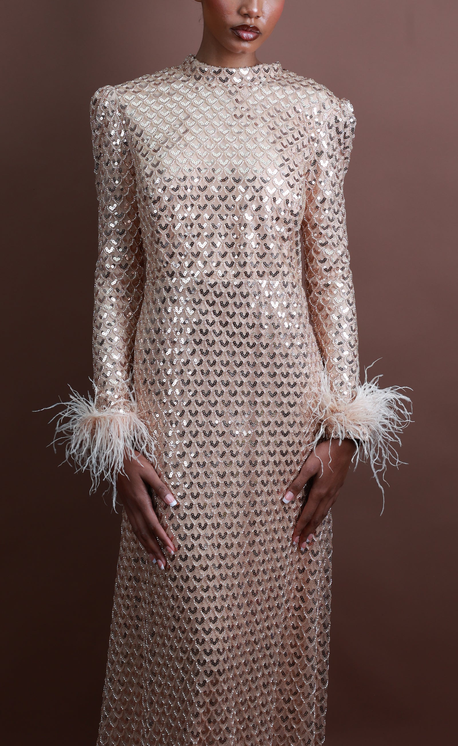 Menbur Dress Ls Shimmer Gold