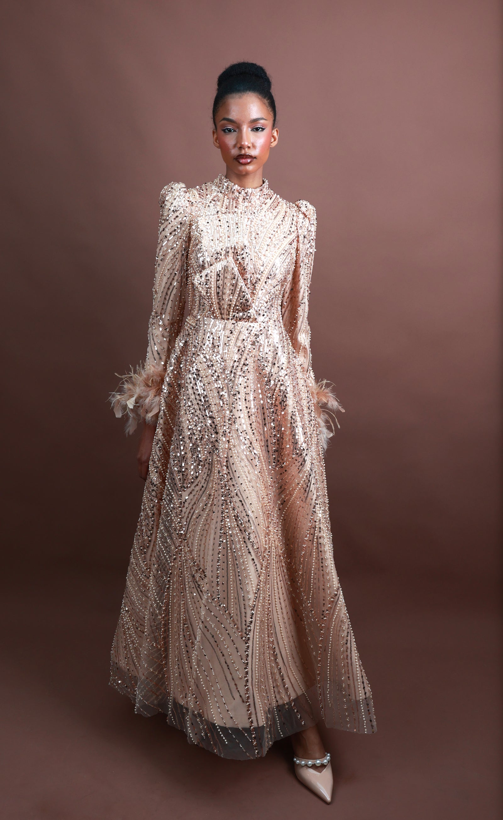 Menbur Dress Full Seq Long S Gold