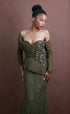 Menbur Dress Off Shoulder Net Ls  Olive