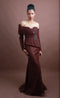 Menbur Dress Off Shoulder Net Ls  Maroon