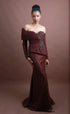 Menbur Dress Off Shoulder Net Ls  Maroon
