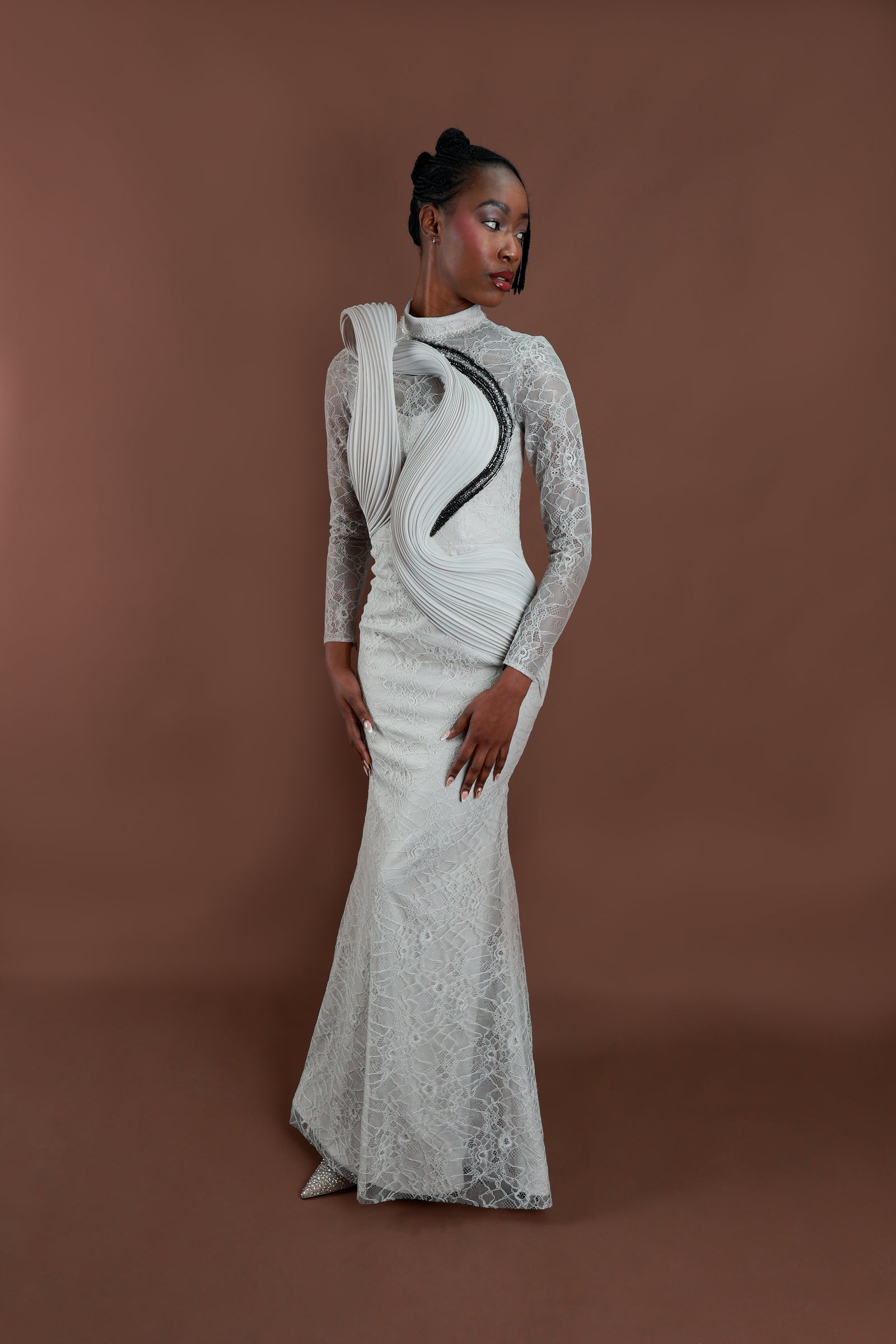 Menbur Dress Long Sleeve Net Stone