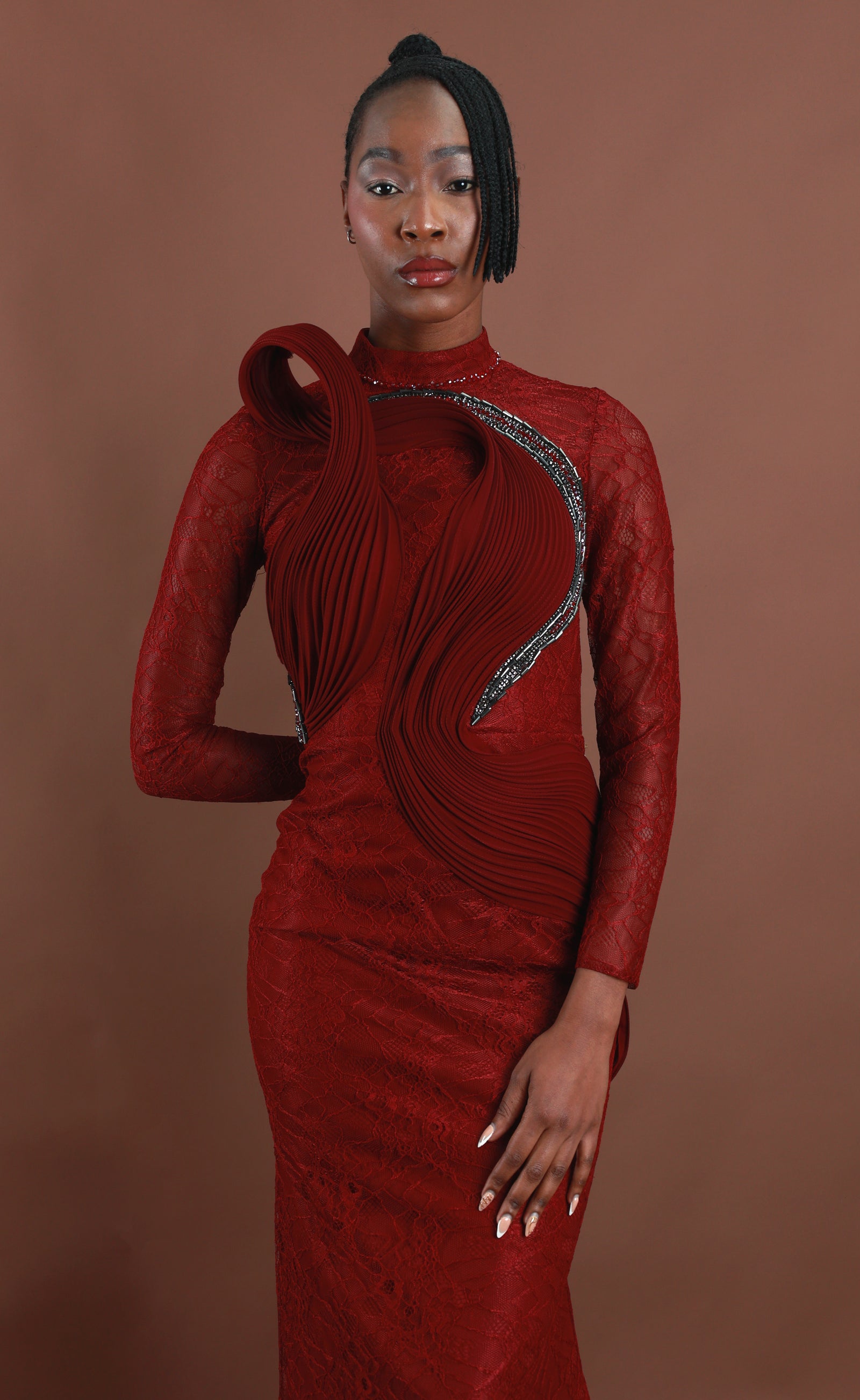 Menbur Dress Long Sleeve Net Red