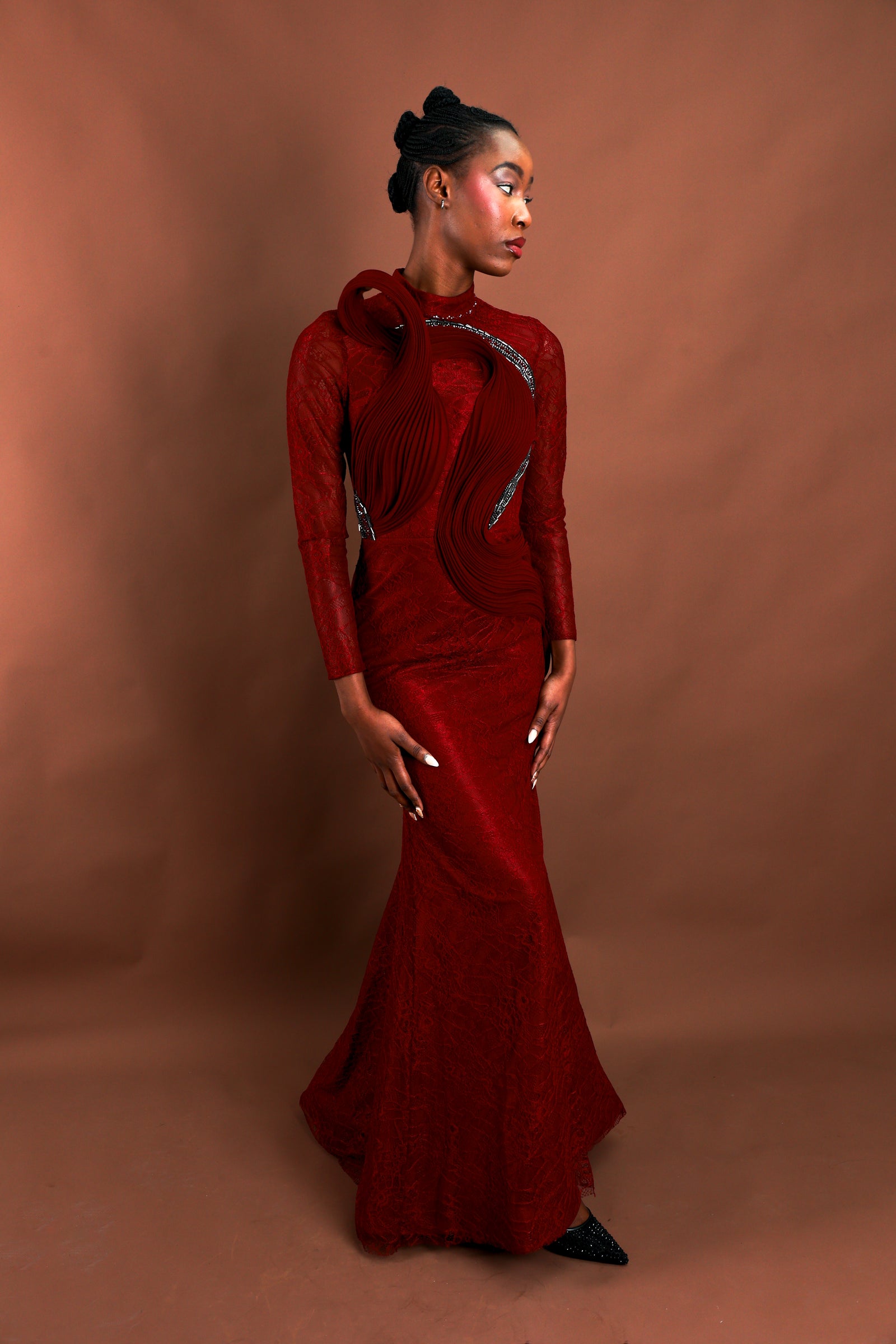 Menbur Dress Long Sleeve Net Red