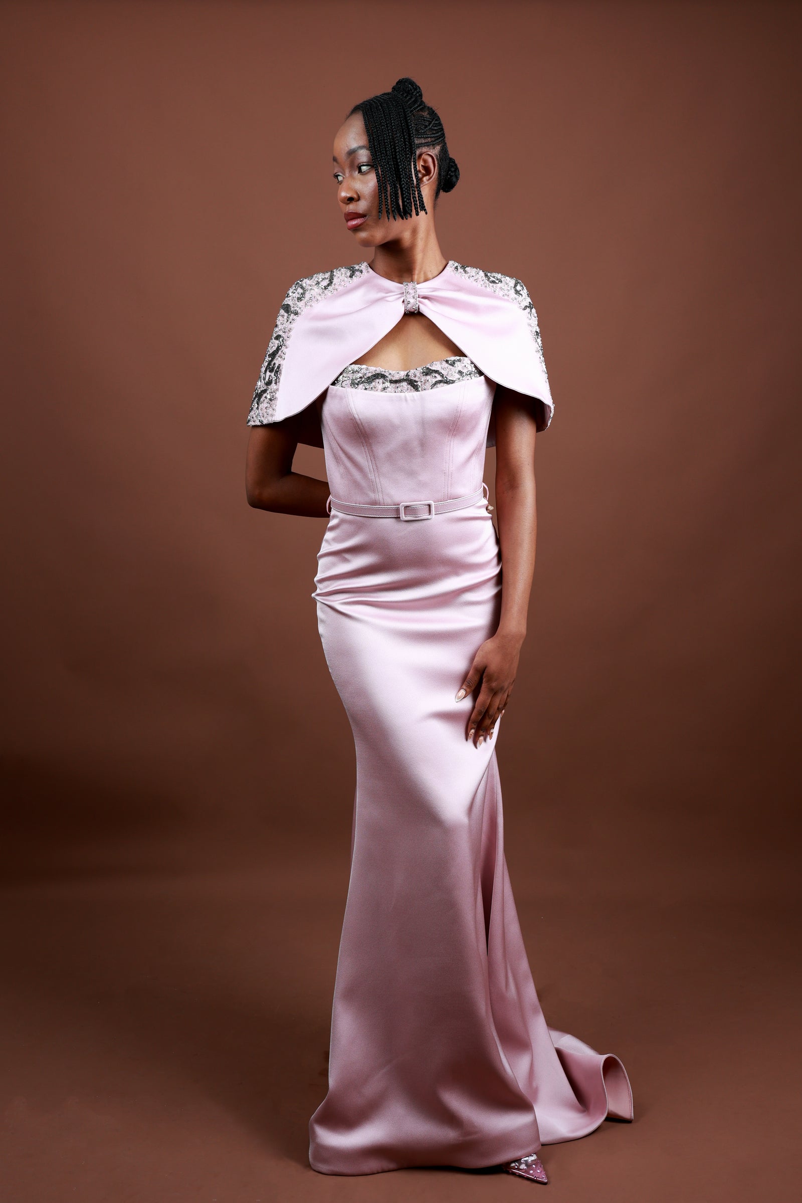 Menbur Dress Gemstone Caped Cocktail Pink