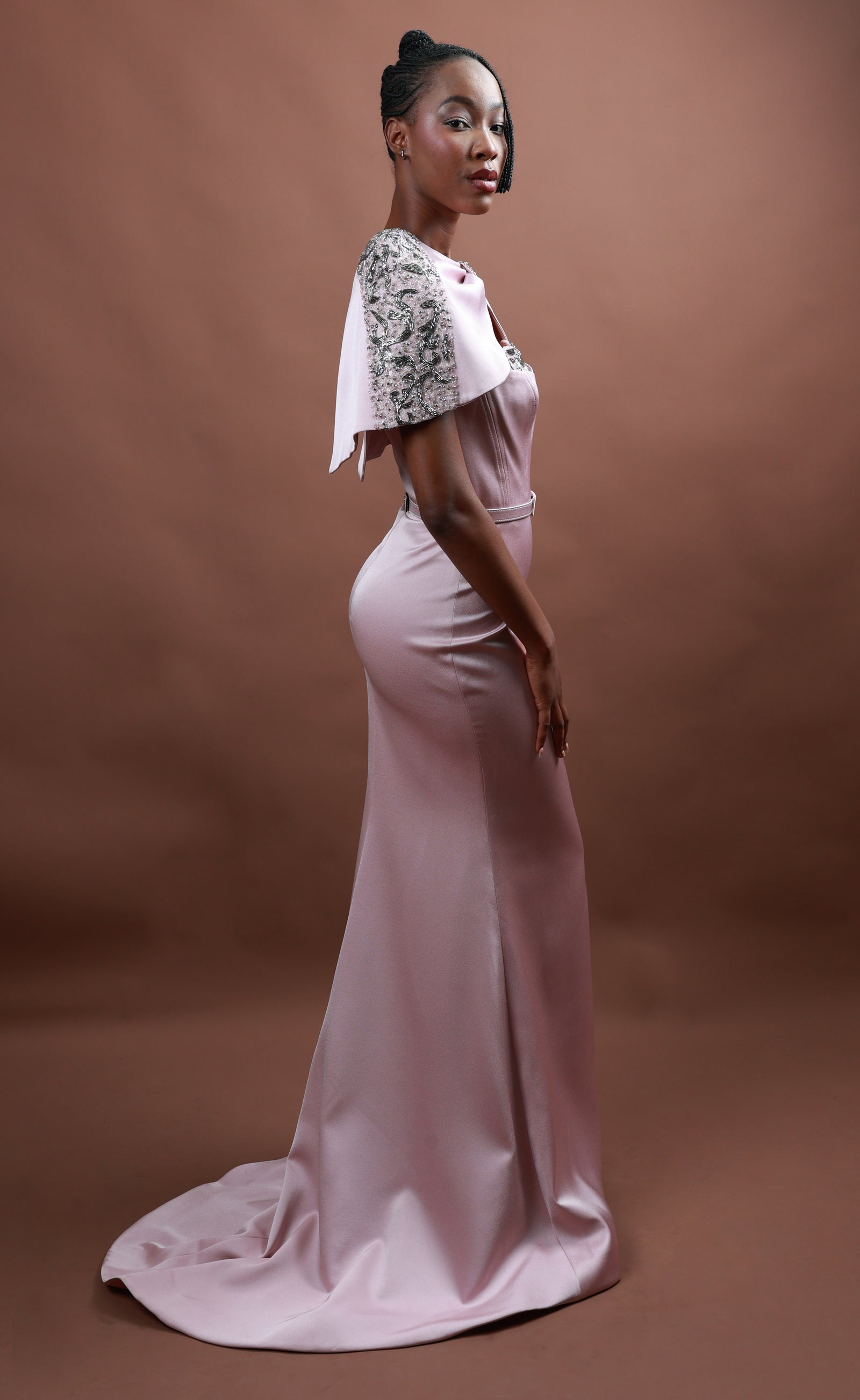 Menbur Dress Gemstone Caped Cocktail Pink