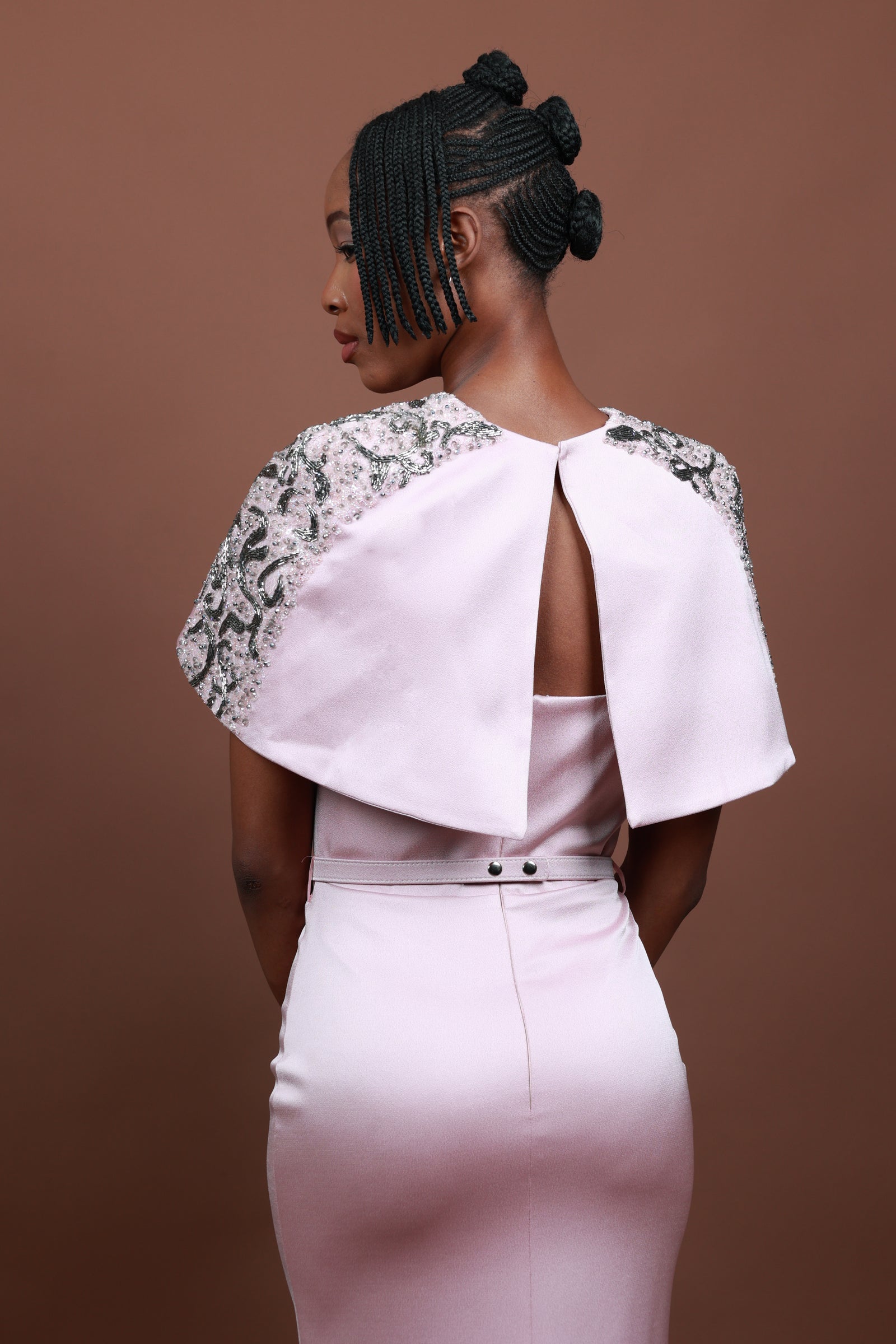 Menbur Dress Gemstone Caped Cocktail Pink