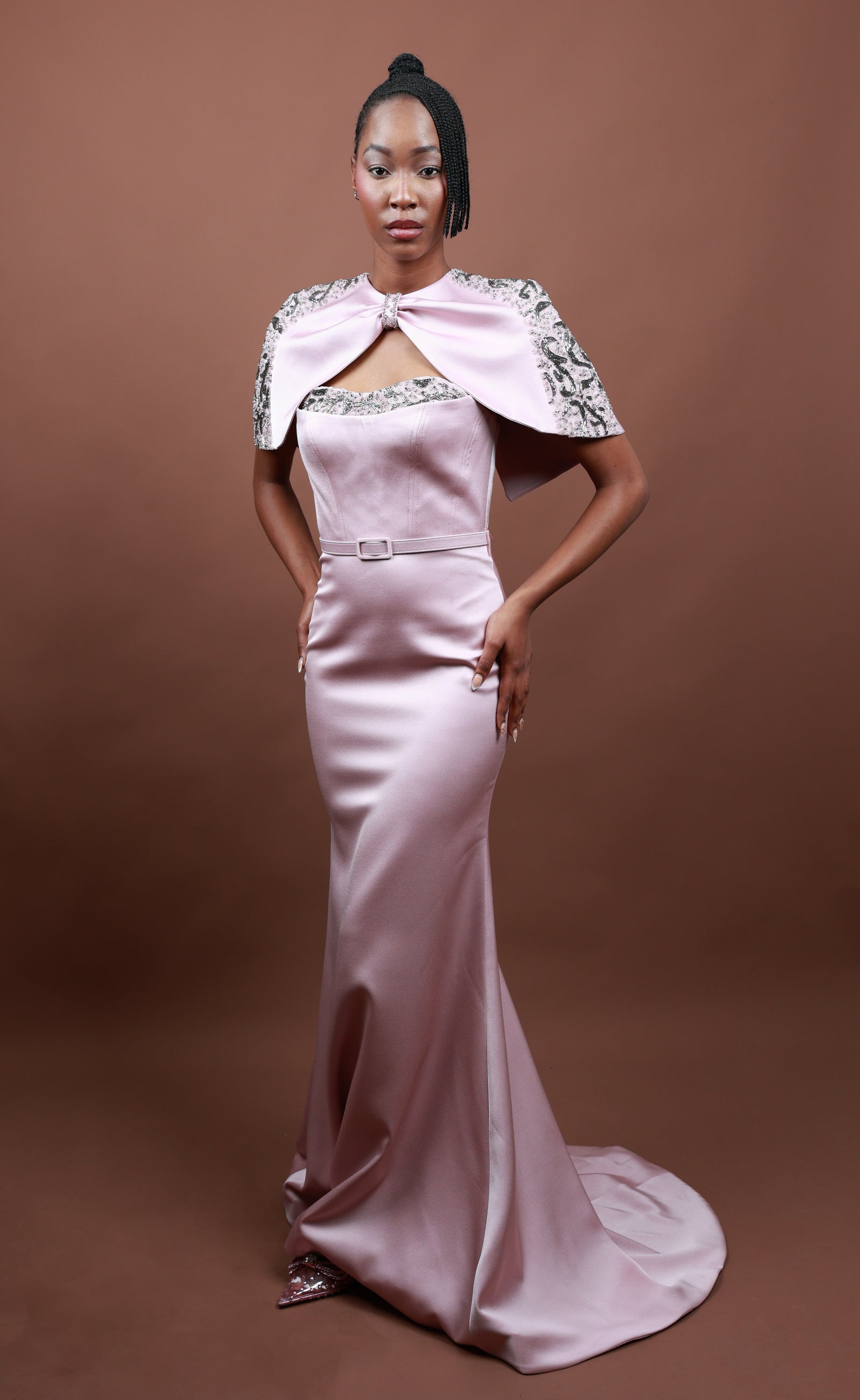 Menbur Dress Gemstone Caped Cocktail Pink