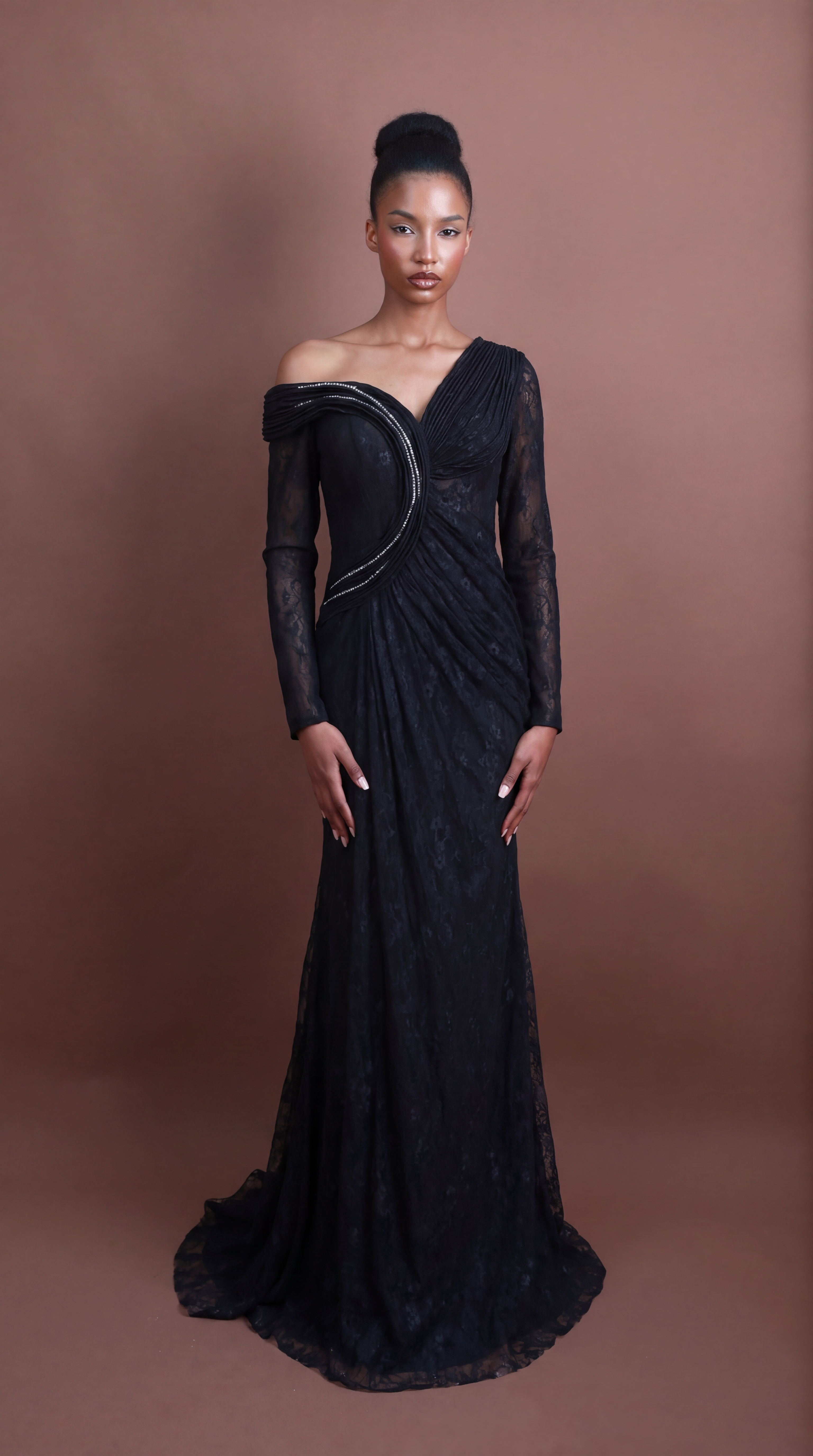 Menbur Dress Long Sleeve Net Black