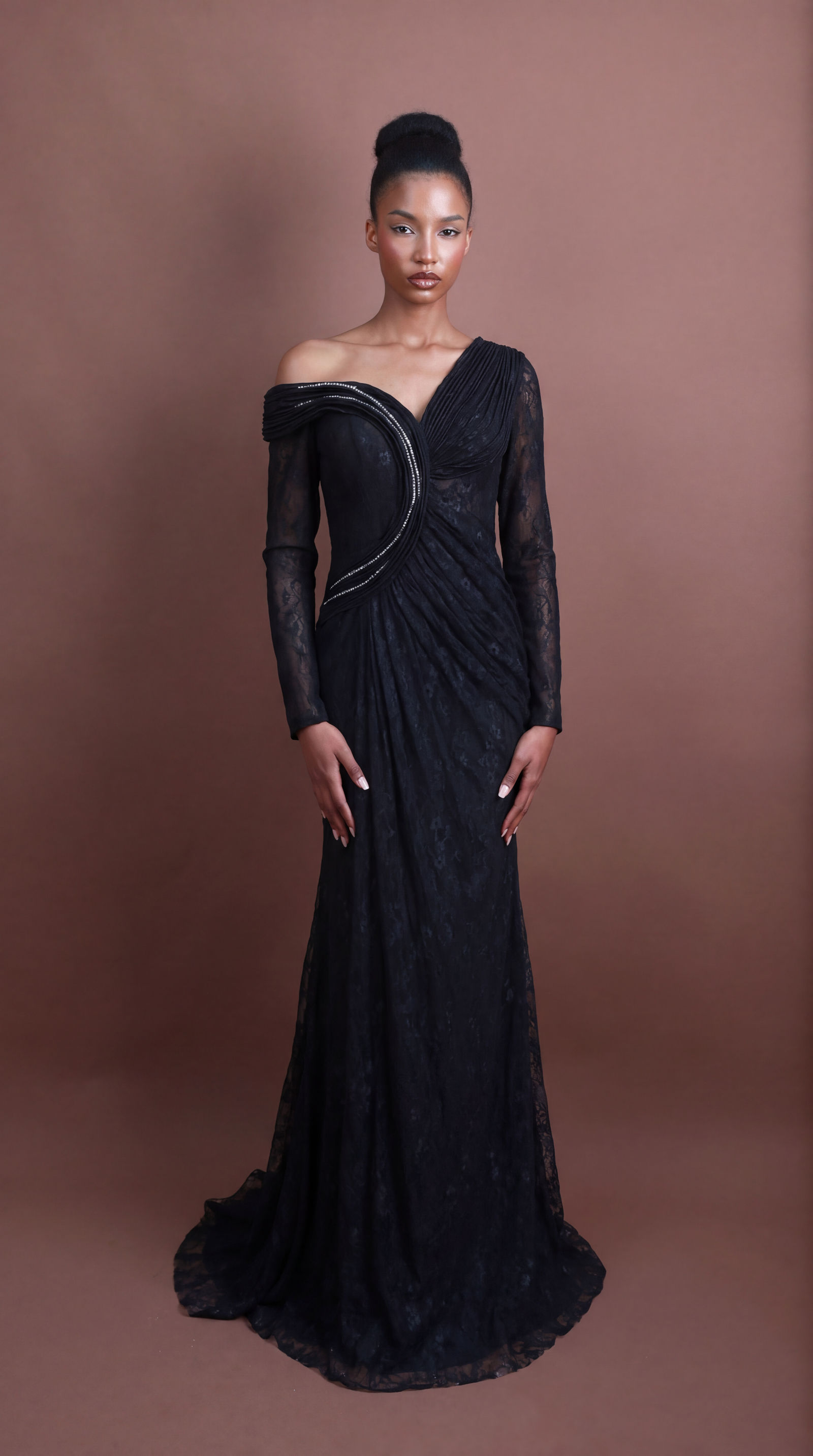 Menbur Dress Long Sleeve Net Black