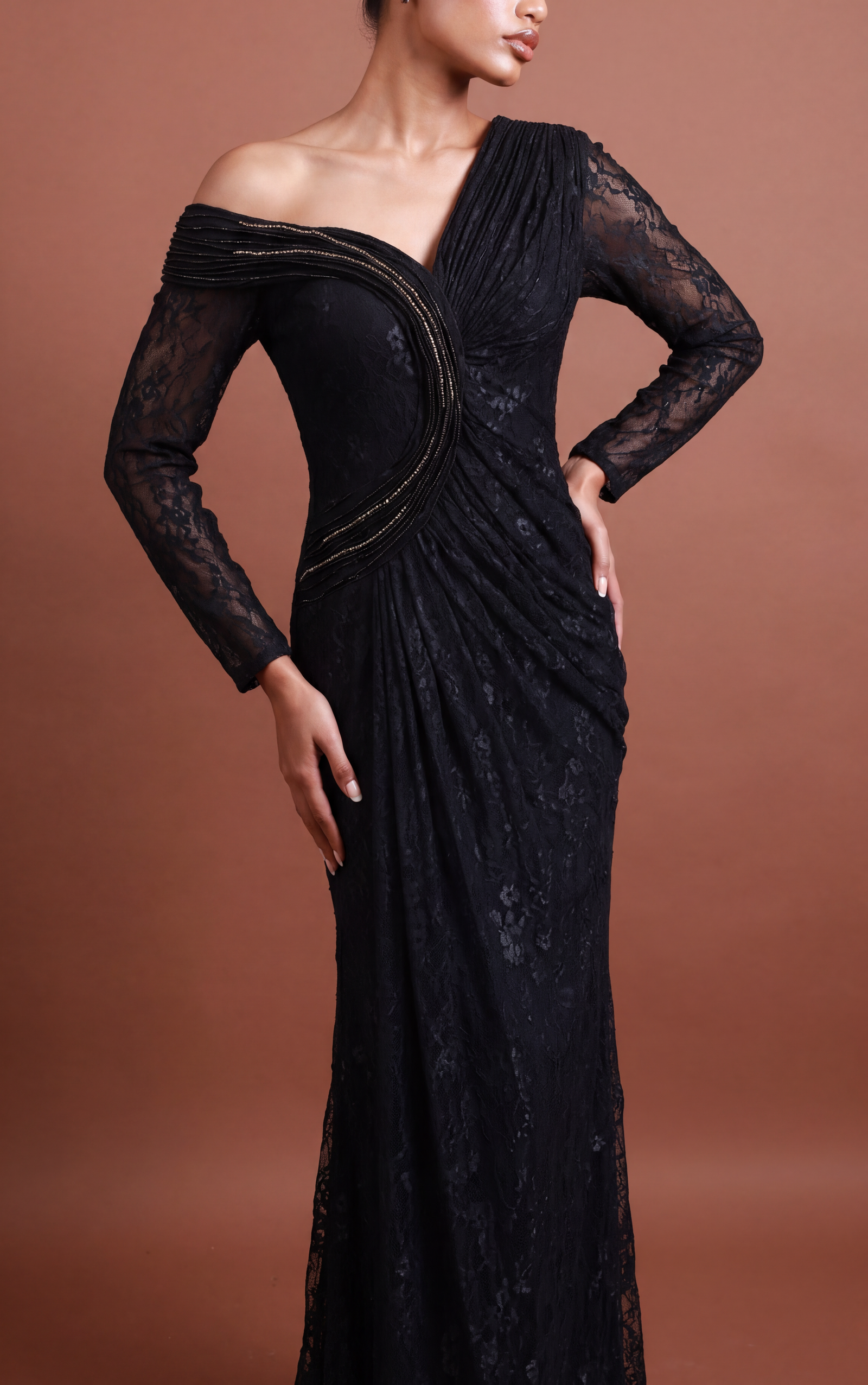 Menbur Dress Long Sleeve Net Black